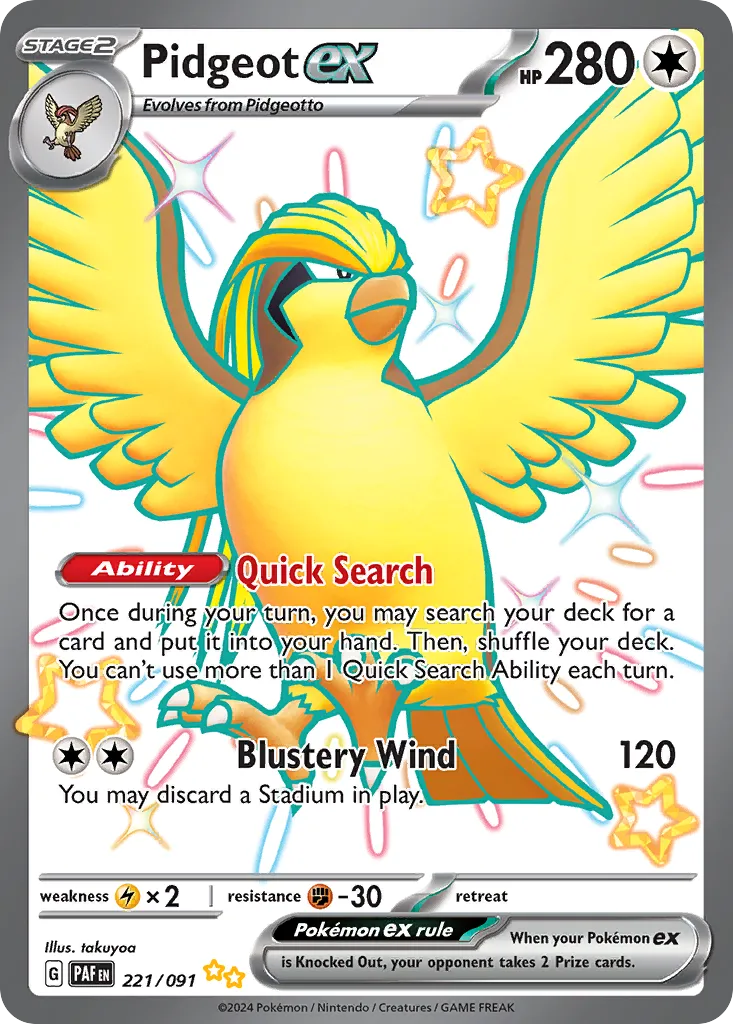 2024 Paldean Fates Pidgeot ex #221/91 Shiny Ultra Rare card image