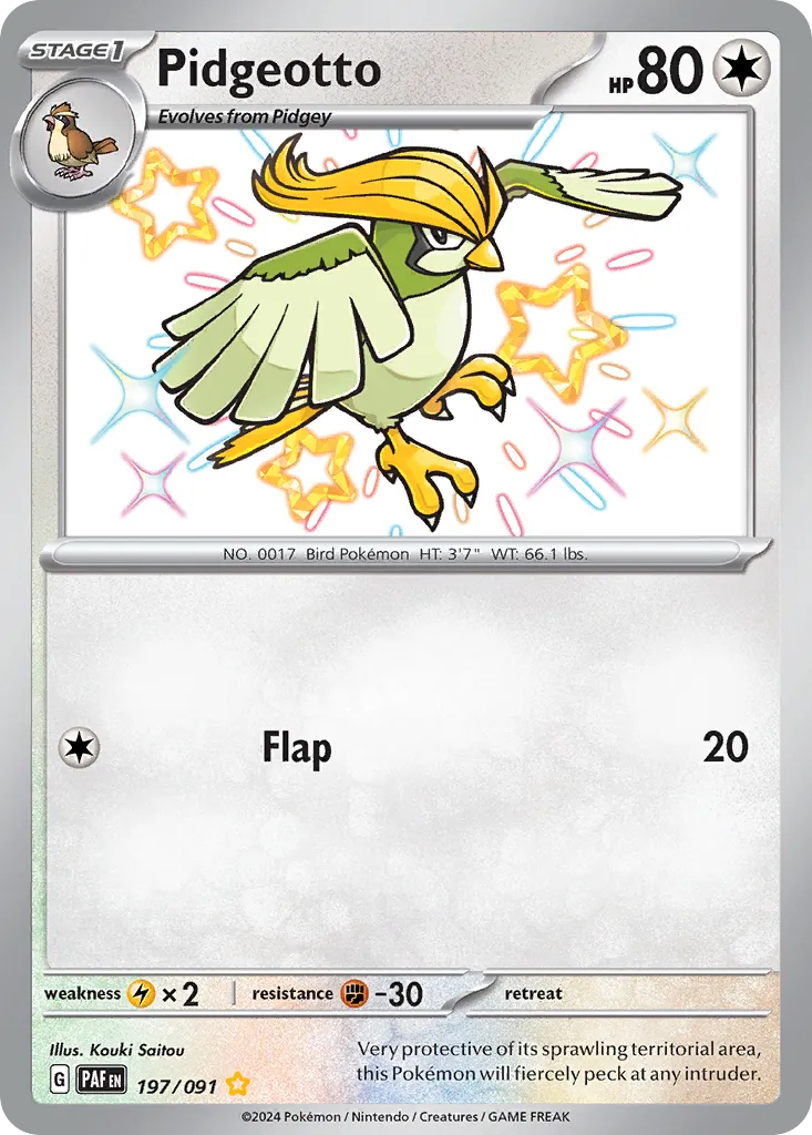2024 Paldean Fates Pidgeotto #197/91 Shiny Rare card image