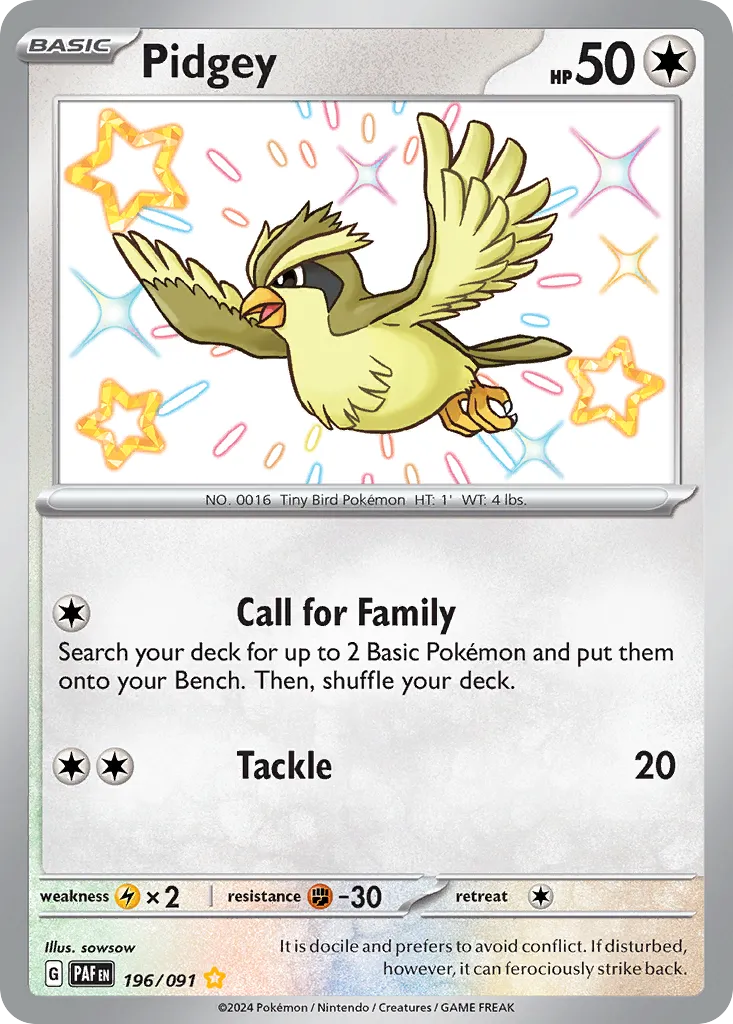 2024 Paldean Fates Pidgey #196/91 Shiny Rare card image