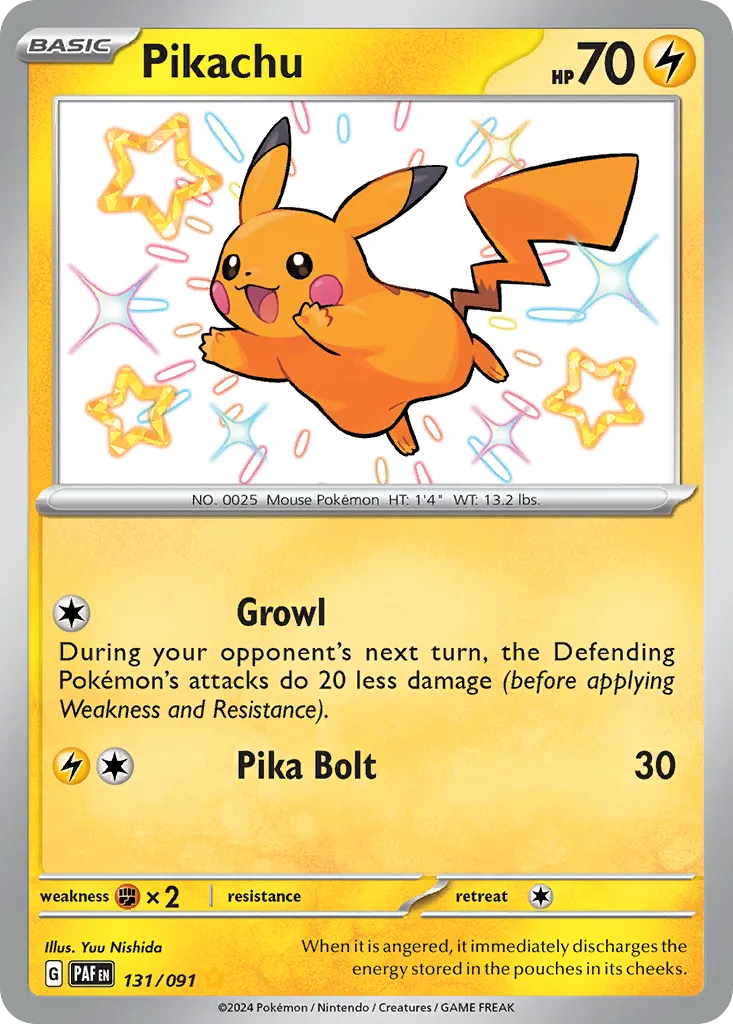 2024 Paldean Fates Pikachu #131/91 Shiny Rare card image