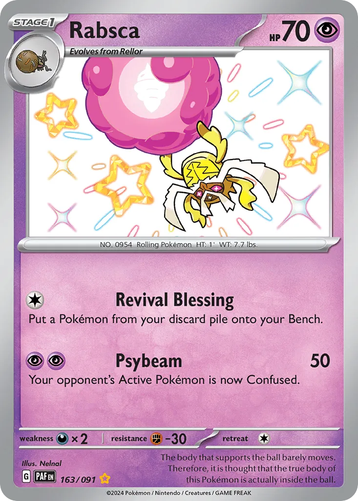 2024 Paldean Fates Rabsca #163/91 Shiny Rare card image