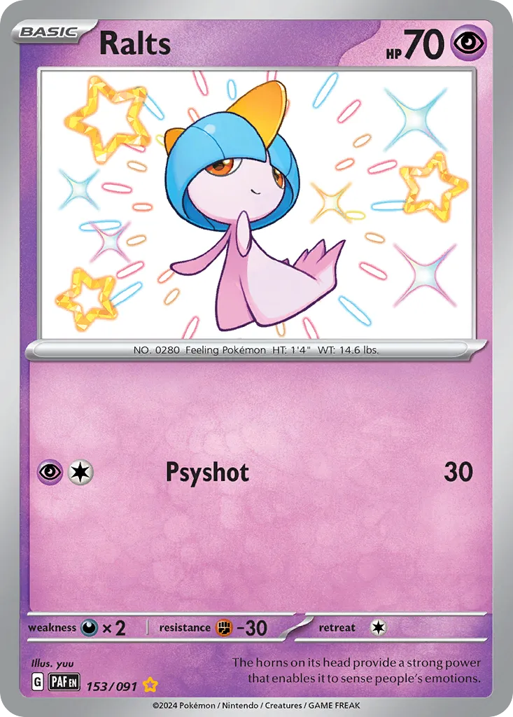 2024 Paldean Fates Ralts #153/91 Shiny Rare card image