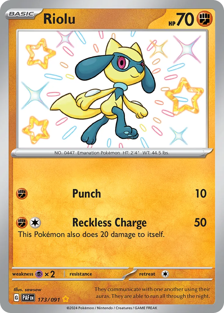 2024 Paldean Fates Riolu #173/91 Shiny Rare card image
