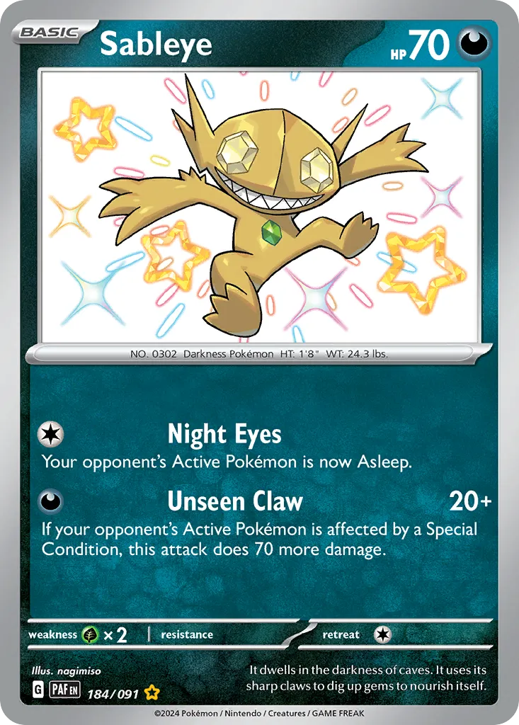 2024 Paldean Fates Sableye #184/91 Shiny Rare card image