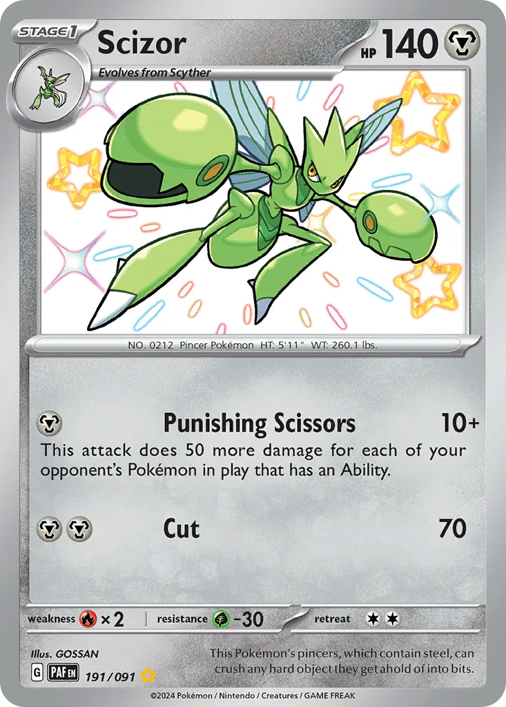2024 Paldean Fates Scizor #191/91 Shiny Rare card image