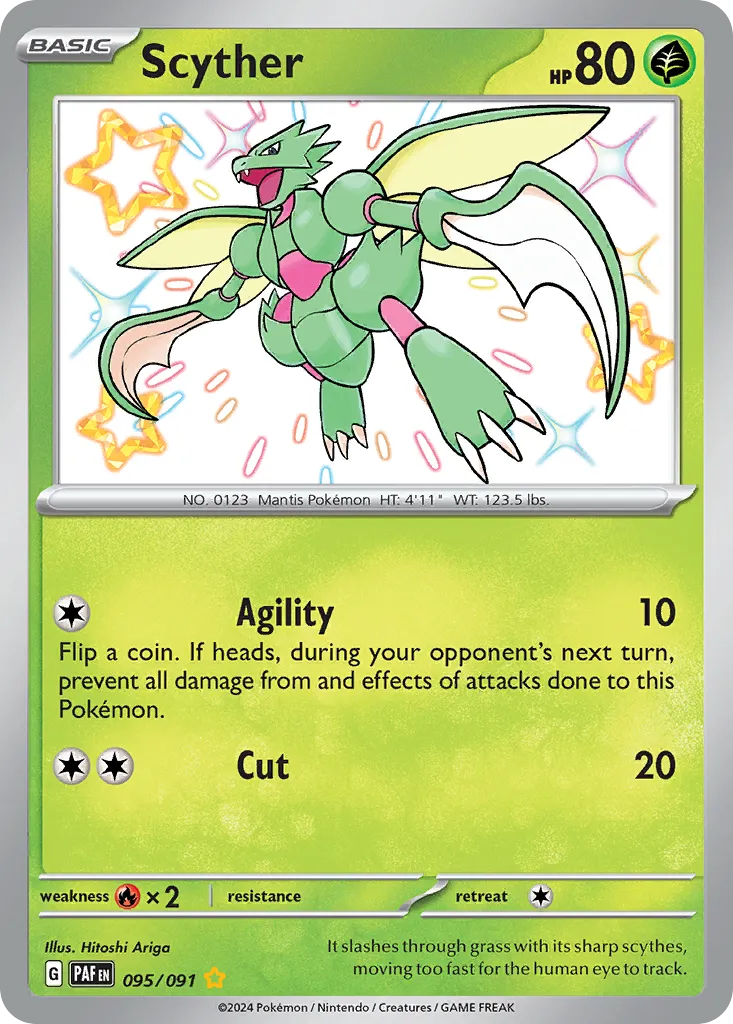 2024 Paldean Fates Scyther #95/91 Shiny Rare card image