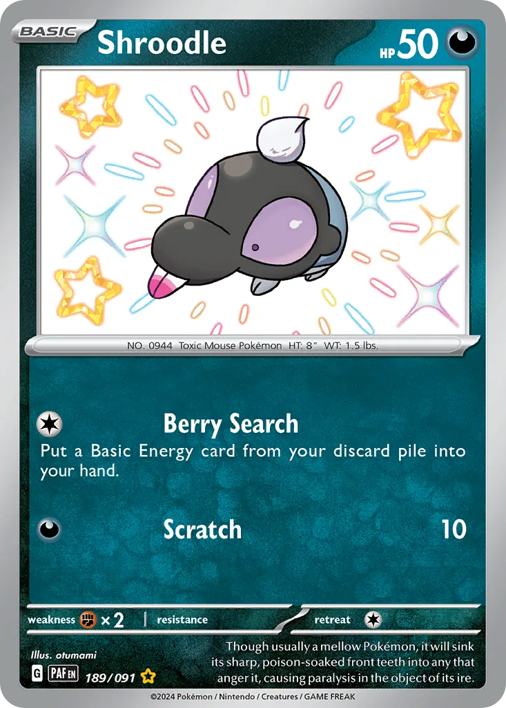 2024 Paldean Fates Shroodle #189/91 Shiny Rare card image
