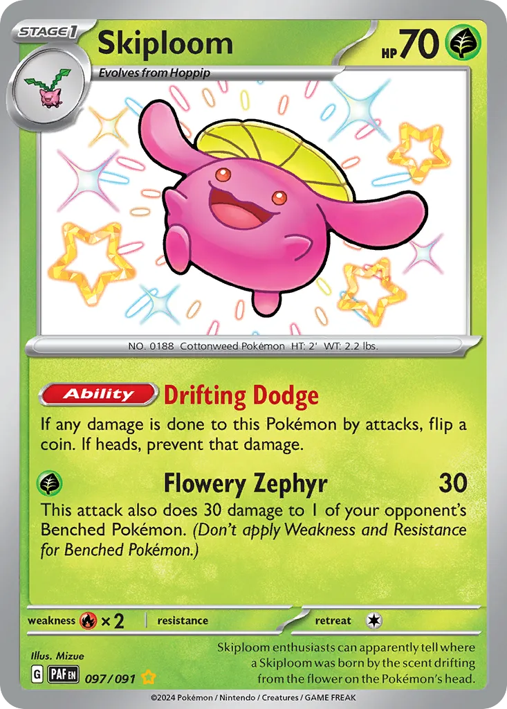 2024 Paldean Fates Skiploom #97/91 Shiny Rare card image