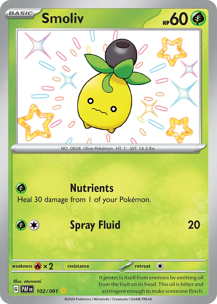 2024 Paldean Fates Smoliv Shiny Rare #102/91 Shiny Rare card image
