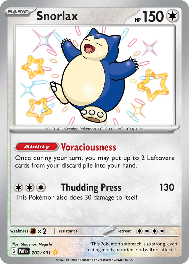 2024 Paldean Fates Snorlax #202/91 Shiny Rare card image