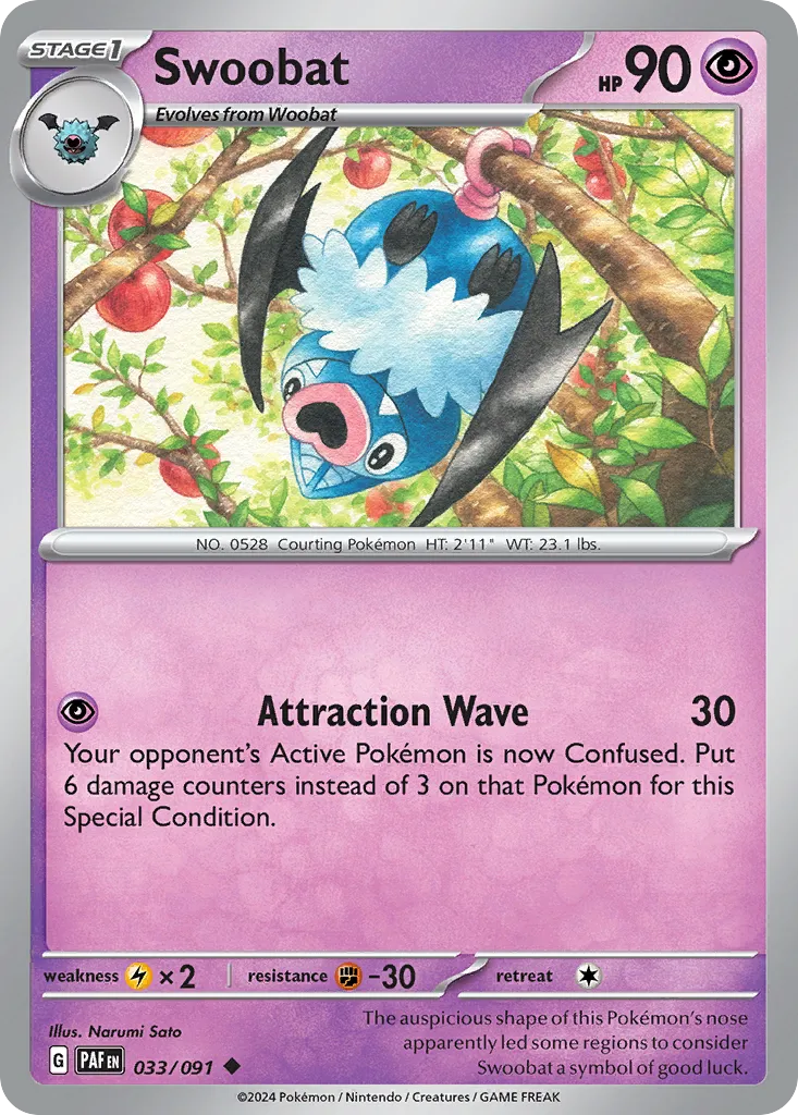 2024 Paldean Fates Swoobat #33/91 Uncommon card image