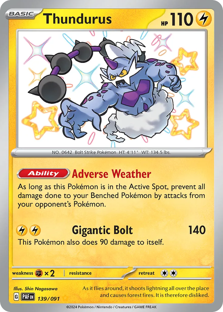 2024 Paldean Fates Thundurus #139/91 Shiny Rare card image
