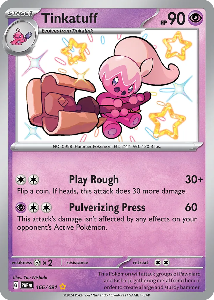 2024 Paldean Fates Tinkatuff #166/91 Shiny Rare card image