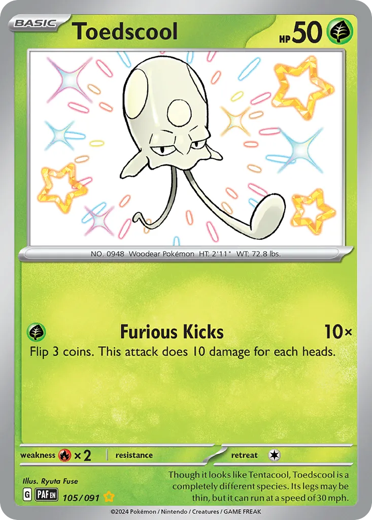 2024 Paldean Fates Toedscool #105/91 Shiny Rare card image