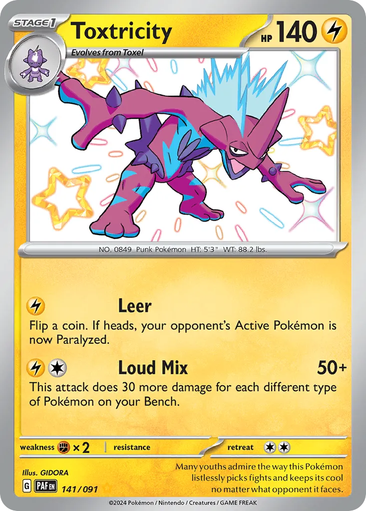 2024 Paldean Fates Toxtricity #141/91 Shiny Rare card image