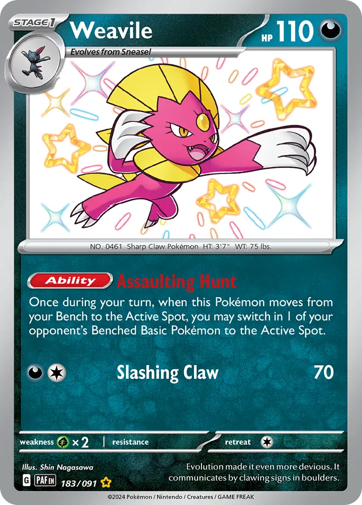 2024 Paldean Fates Weavile #183/91 Shiny Rare card image