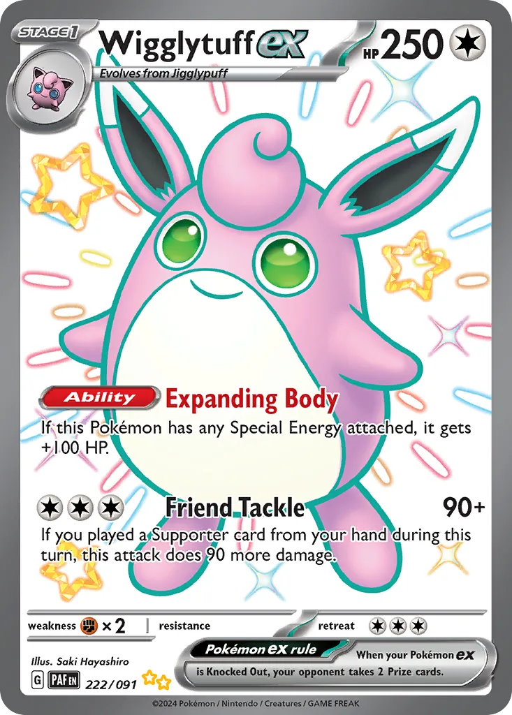 2024 Paldean Fates Wigglytuff ex #222/91 Shiny Ultra Rare card image