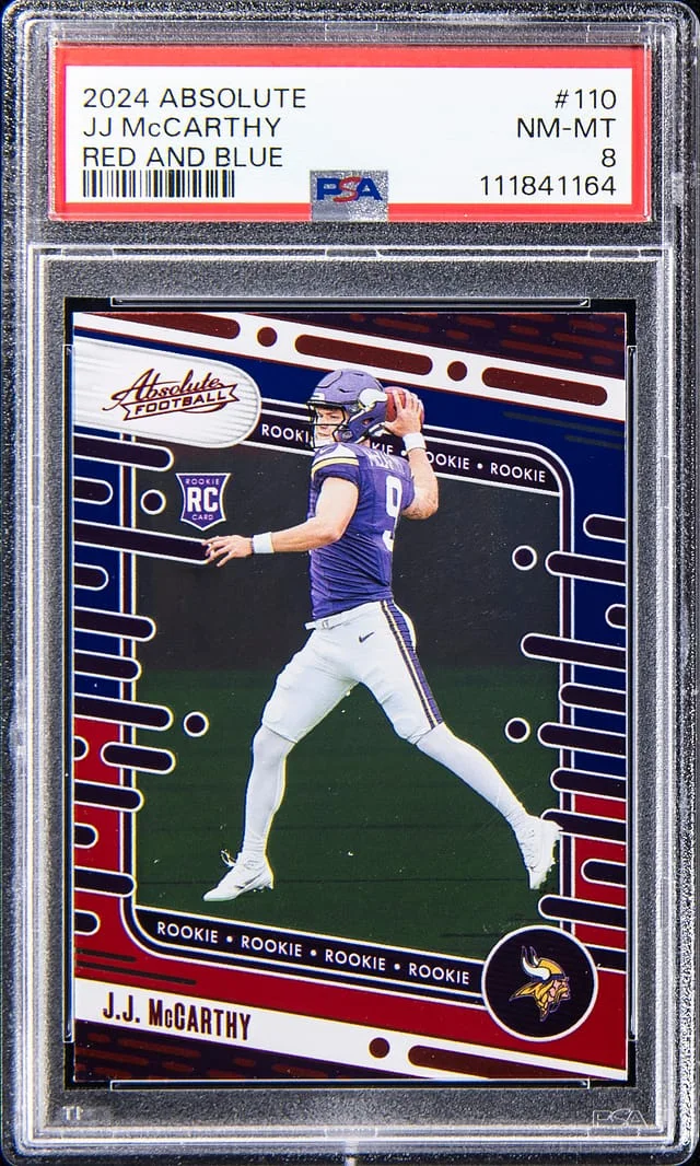 2024 Panini Absolute J.J. McCarthy Red and Blue #110 card image