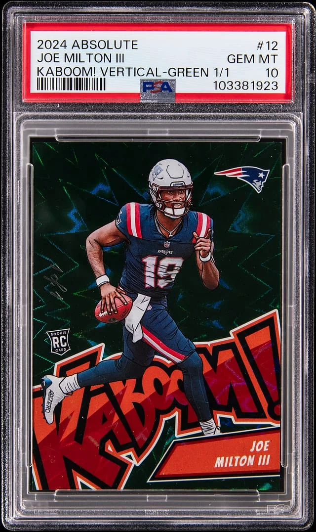 2024 Panini Absolute Joe Milton III Kaboom! Vertical Green #12 card image