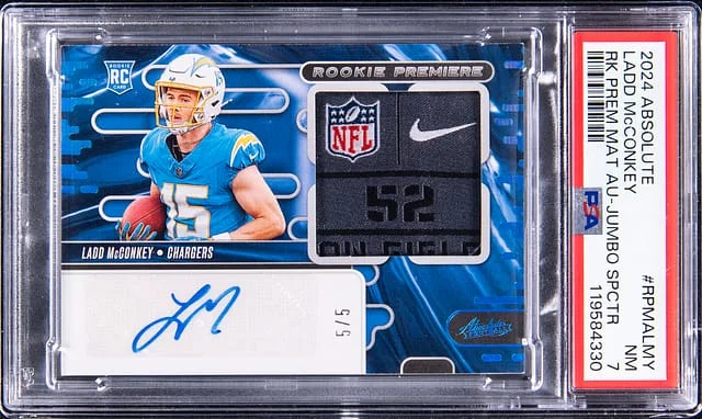 2024 Panini Absolute Ladd McConkey Premium Material Aurtograph Jumbo #RPMA-LMY card image