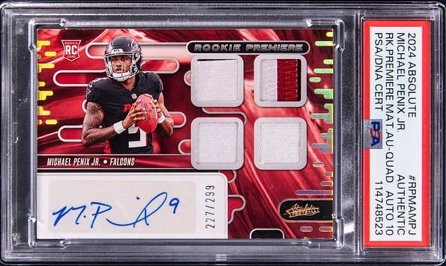 2024 Panini Absolute Michael Penix Jr. Premiere Material Autograph Quad #RPMA-MPJ card image