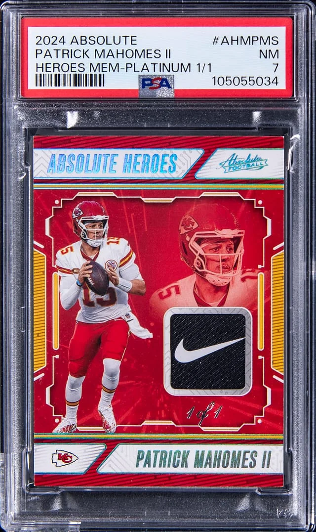 2024 Panini Absolute Patrick Mahomes II Logo Heroes Memorabilia Platinum #AHMPMS card image