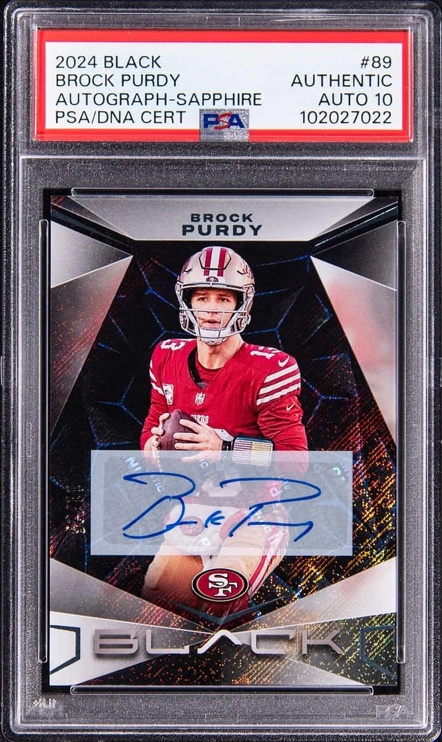 2024 Panini Black Brock Purdy Autograph Sapphire #89 card image