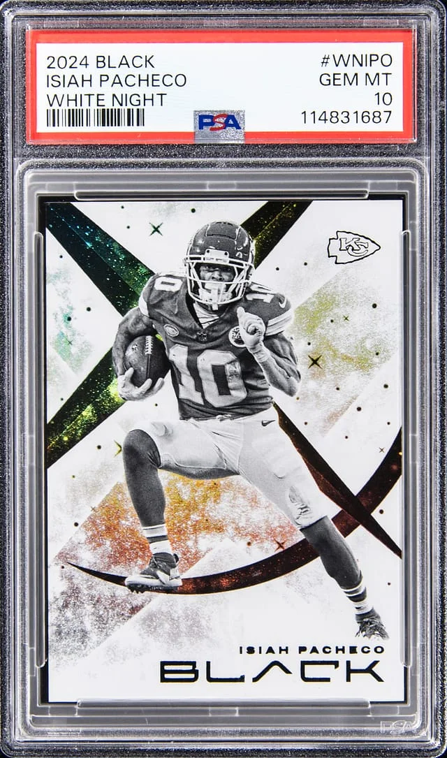 2024 Panini Black Isiah Pacheco White Night #WN-IPO card image