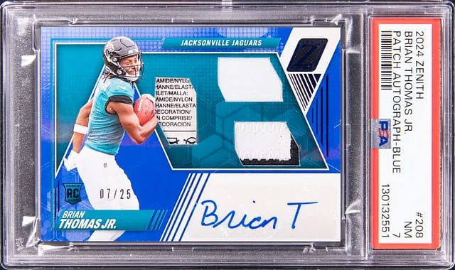 2024 Panini Brian Thomas Jr. Zenith Patch Autograph Blue #208 card image