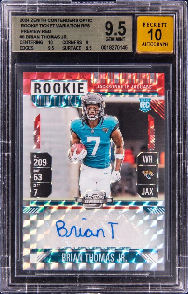 2024 Panini Brian Thomas Jr. Zenith Contenders Optic Ticket Variation RPS Preview Red #PV-BTJ card image