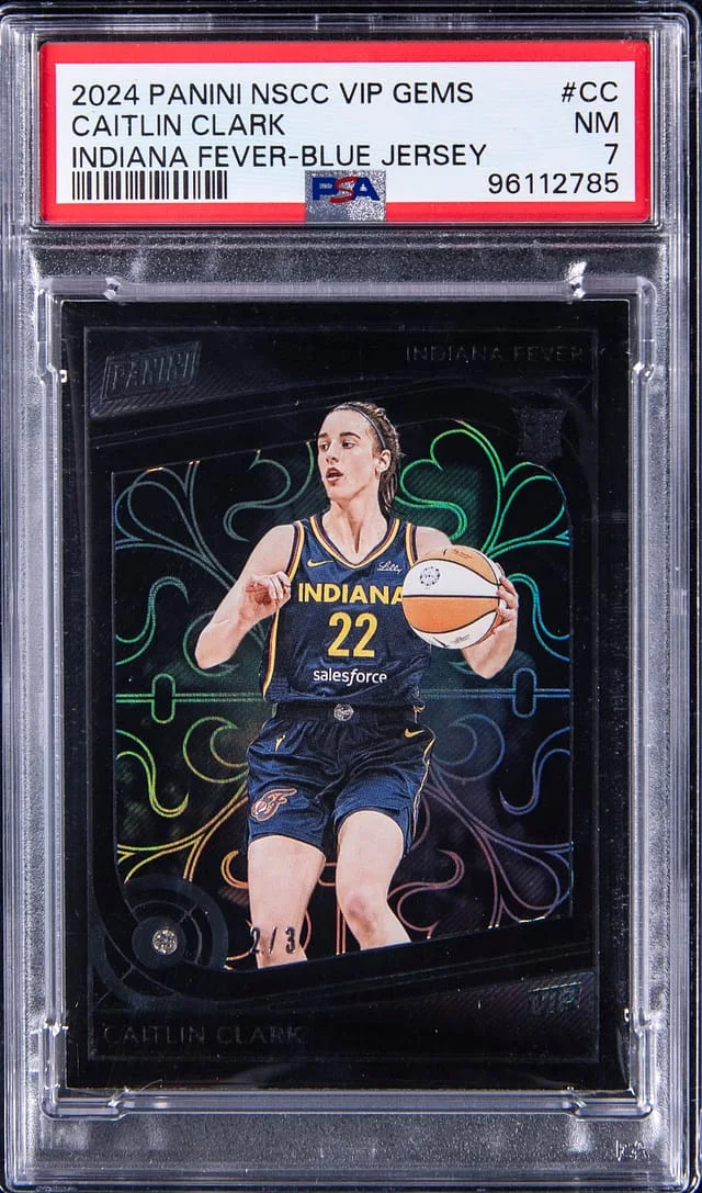 2024 Panini Caitlin Clark Diamond NSCC VIP Gems Indiana Fever Blue Jersey #CC card image
