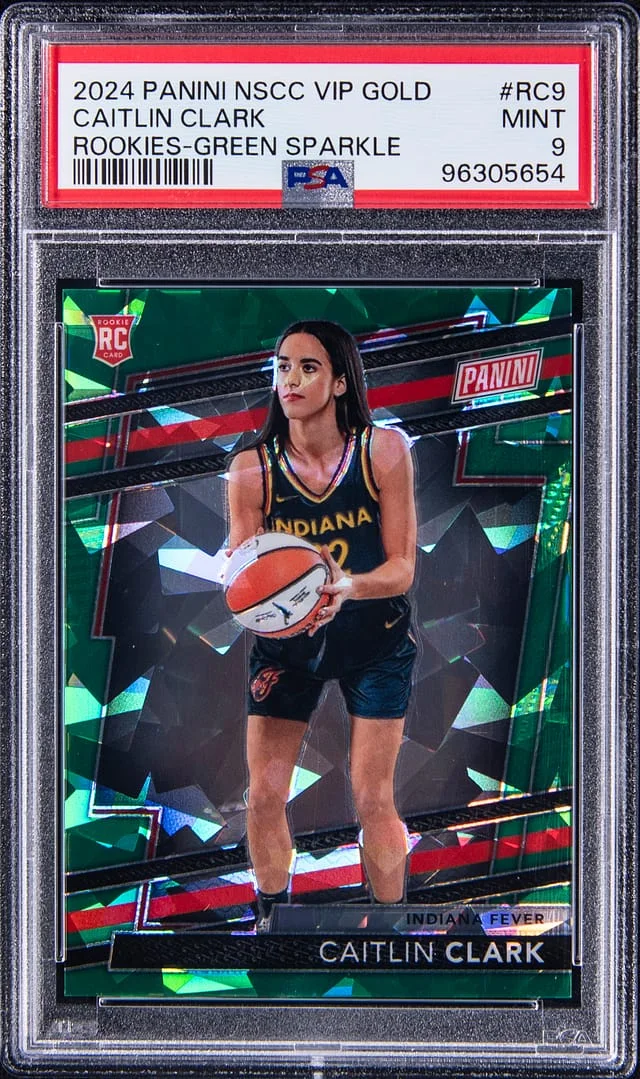 2024 Panini Caitlin Clark NSCC VIP Gold Rookies Green Sparkle #RC9 card image