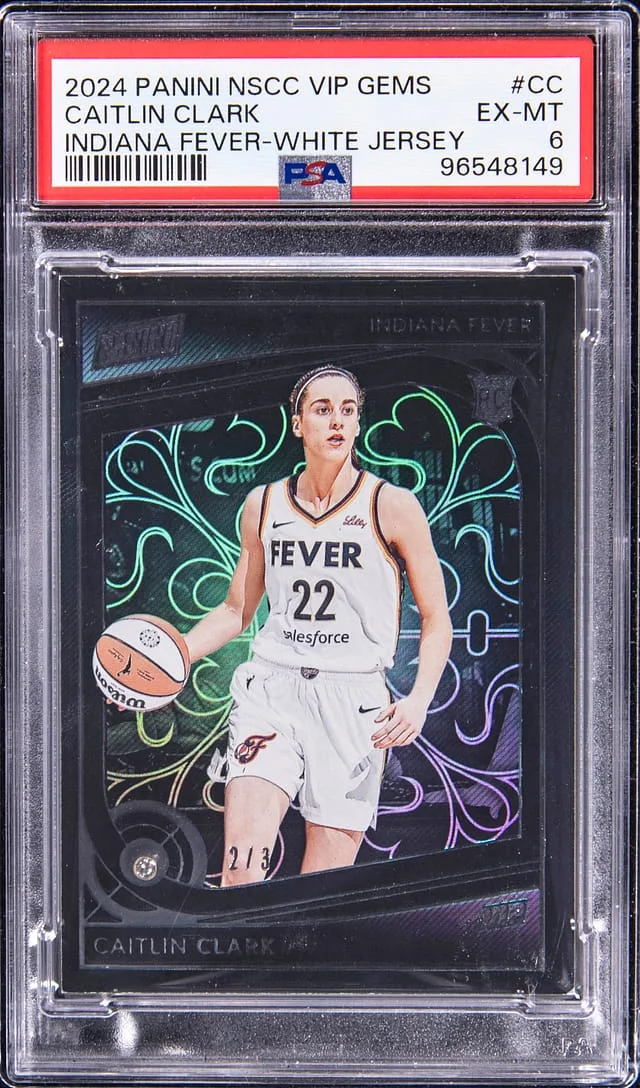 2024 Panini Caitlin Clark, White Jersey Diamond NSCC VIP Gems Indiana Fever #CC card image
