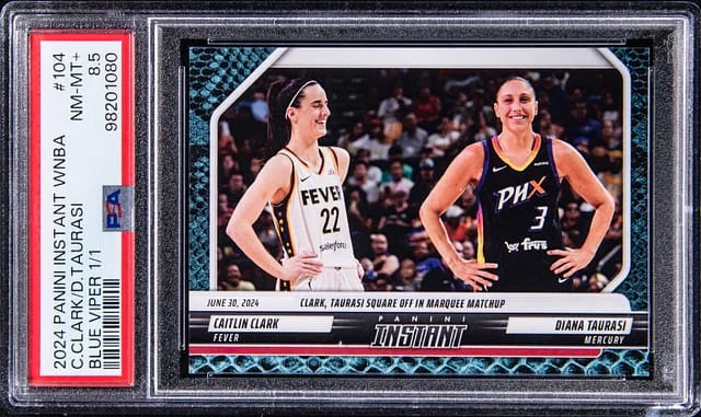 2024 Panini Caitlin Clark/Diana Taurasi Instant WNBA Blue Viper #104 card image