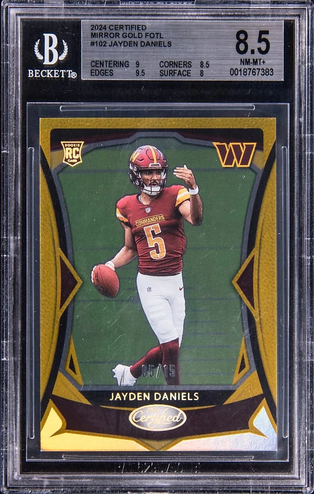 2024 Panini Certified Jayden Daniels Mirror Green 1st Off The Line (FOTL) #102 card image