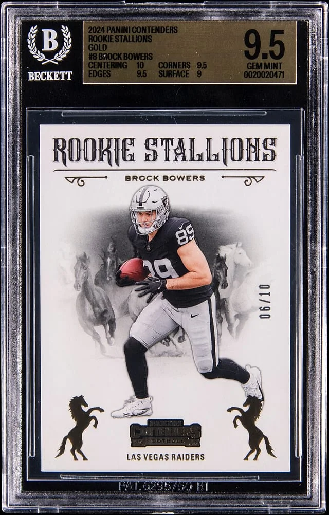 2024 Panini Contenders Brock Bowers Stallions Gold #8 card image