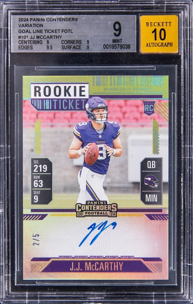 2024 Panini Contenders J.J. McCarthy Variation Autograph Red zone Ticket FOTL #101 card image