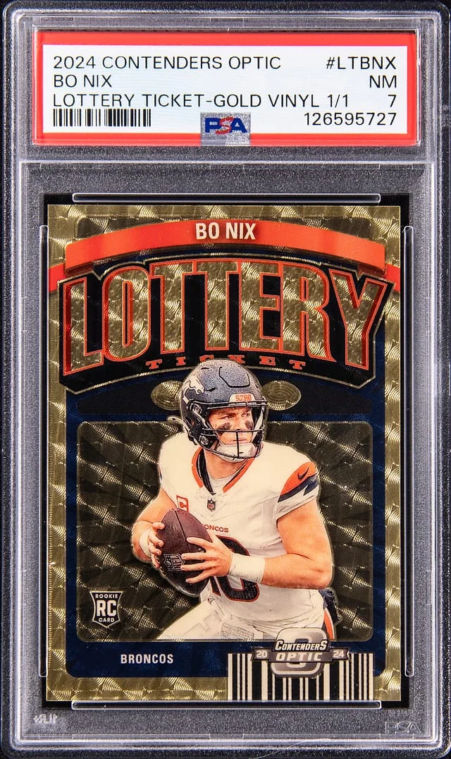 2024 Panini Contenders Optic Bo Nix Lottery Ticket Gold Vinyl #LT-BNX card image