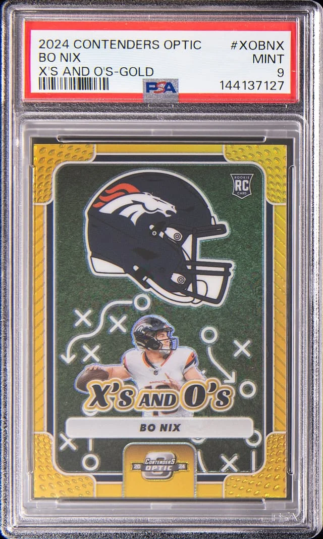 2024 Panini Contenders Optic Bo Nix X's And O's Gold #XO-BNX card image