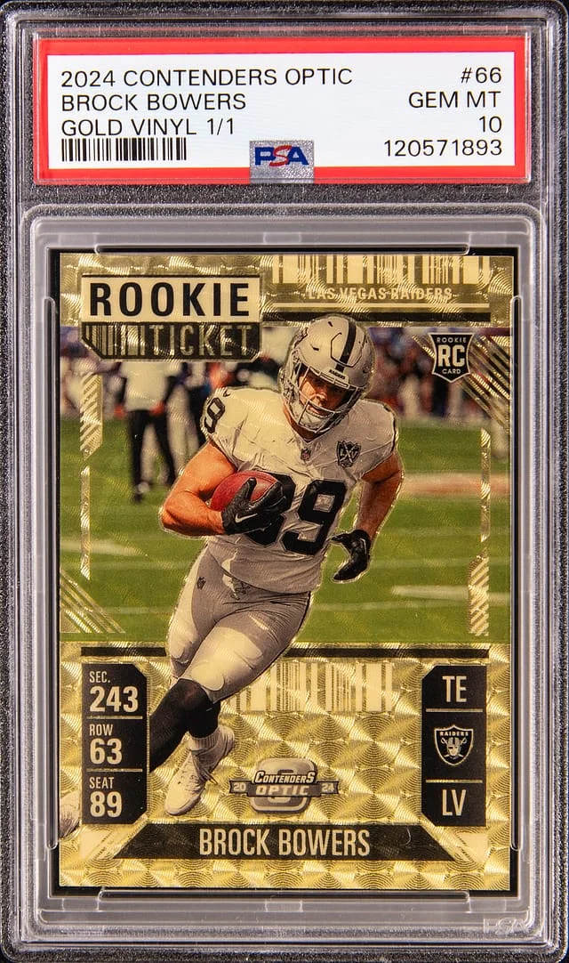 2024 Panini Contenders Optic Brock Bowers Ticket Gold Vinyl Prizm #66 card image