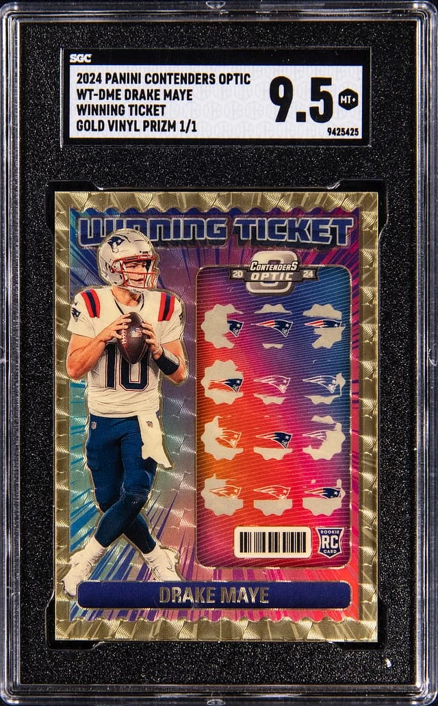 2024 Panini Contenders Optic Drake Maye Winning Ticket Gold Vinyl Prizm #WT-DME card image