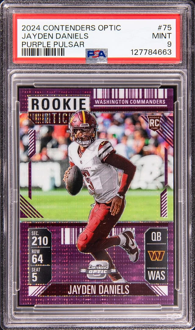2024 Panini Contenders Optic Jayden Daniels Purple Pulsar #75 card image