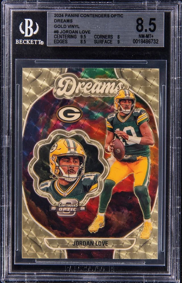 2024 Panini Contenders Optic Jordan Love Dreams Gold Vinyl #8 card image