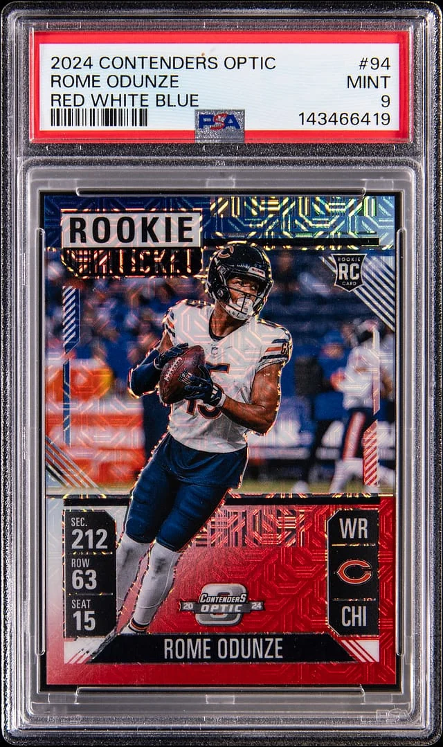 2024 Panini Contenders Optic Rome Odunze Red White Blue #94 card image