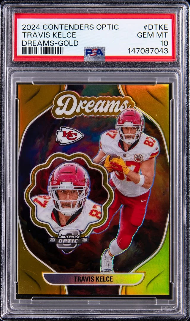 2024 Panini Contenders Optic Travis Kelce Dreams Gold #D-TKE card image