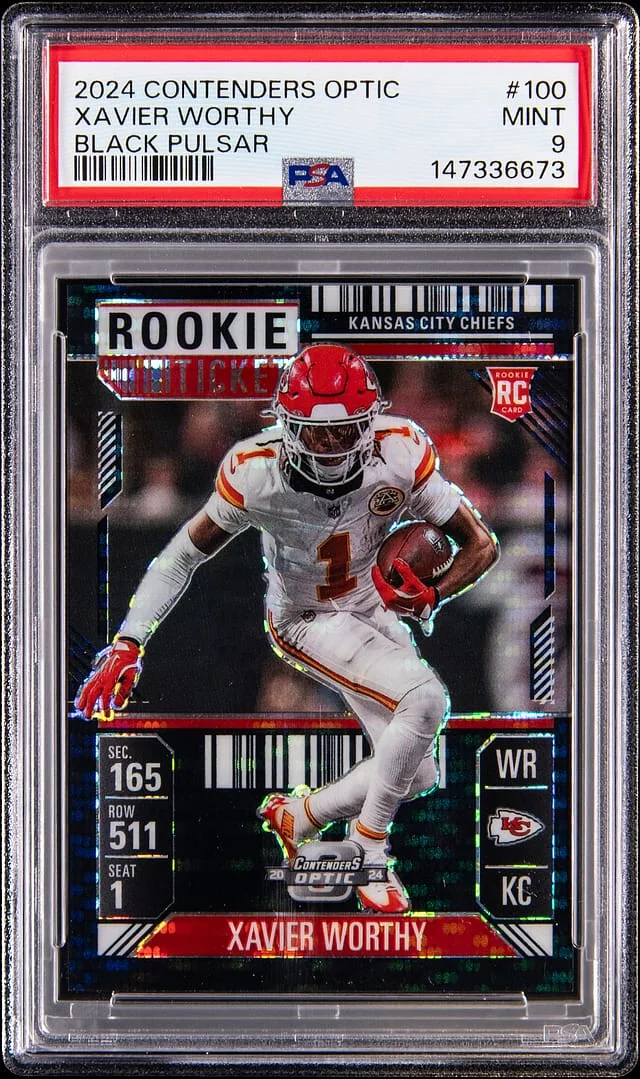 2024 Panini Contenders Optic Xavier Worthy Black Pulsar #100 card image