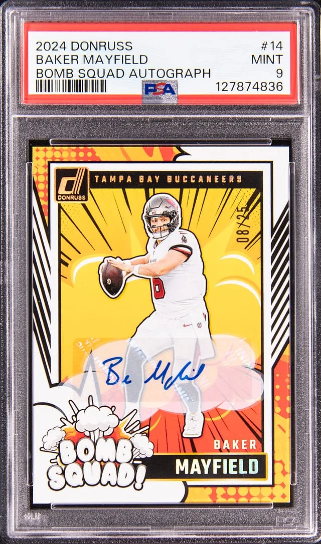 2024 Panini Donruss Baker Mayfield Bomb Squad Autograph #14 card image