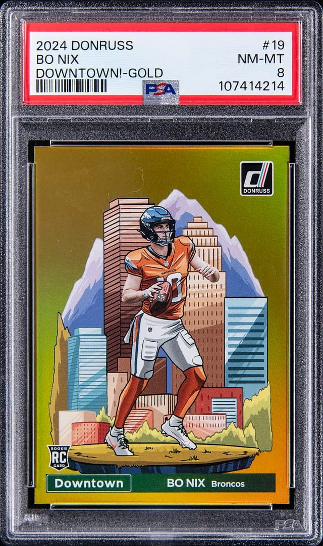 2024 Panini Donruss Bo Nix Downtown! Gold #19 card image