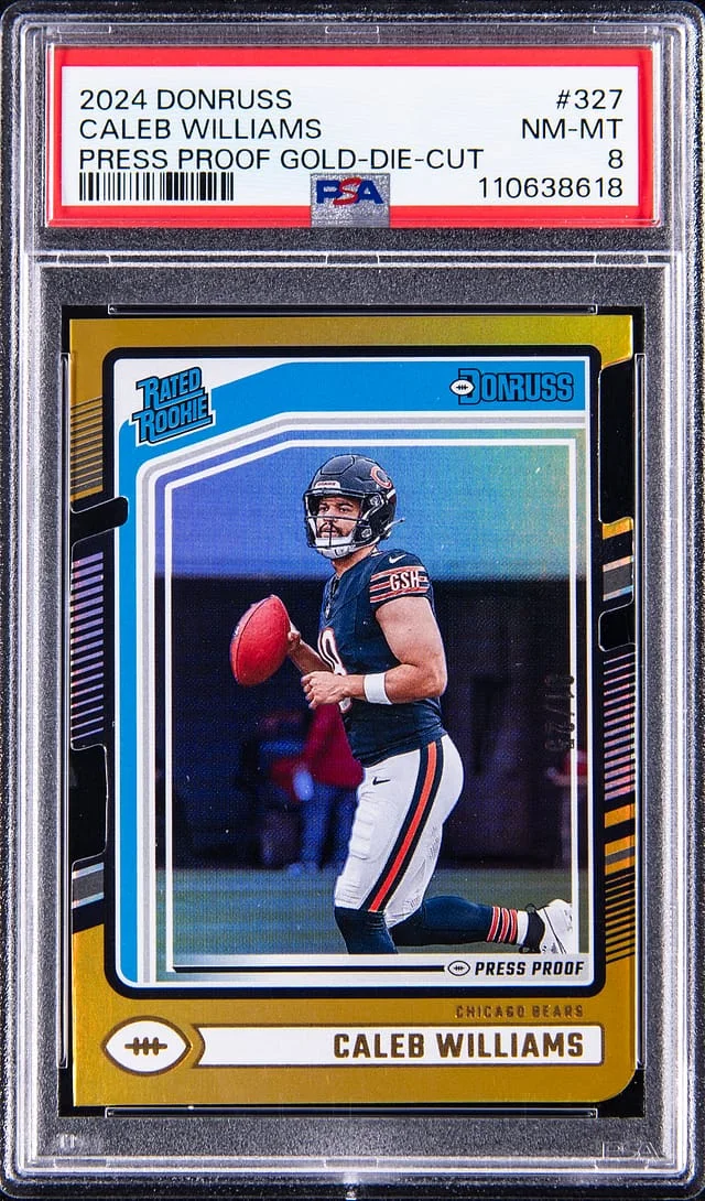 2024 Panini Donruss Caleb Williams Press Proof Gold Die Cut #327 card image