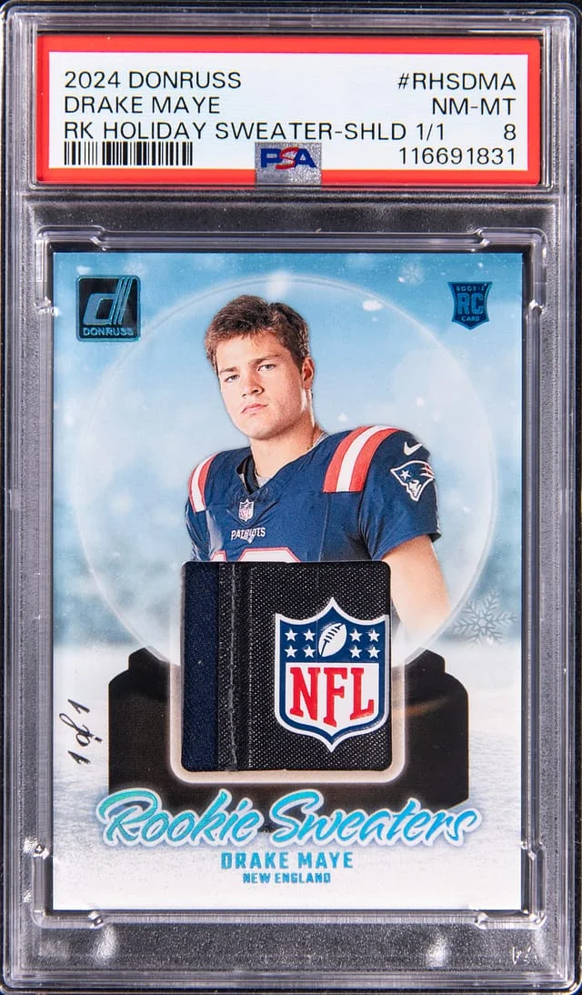 2024 Panini Donruss Drake Maye Holiday Sweater Shield #RHS-DMA card image
